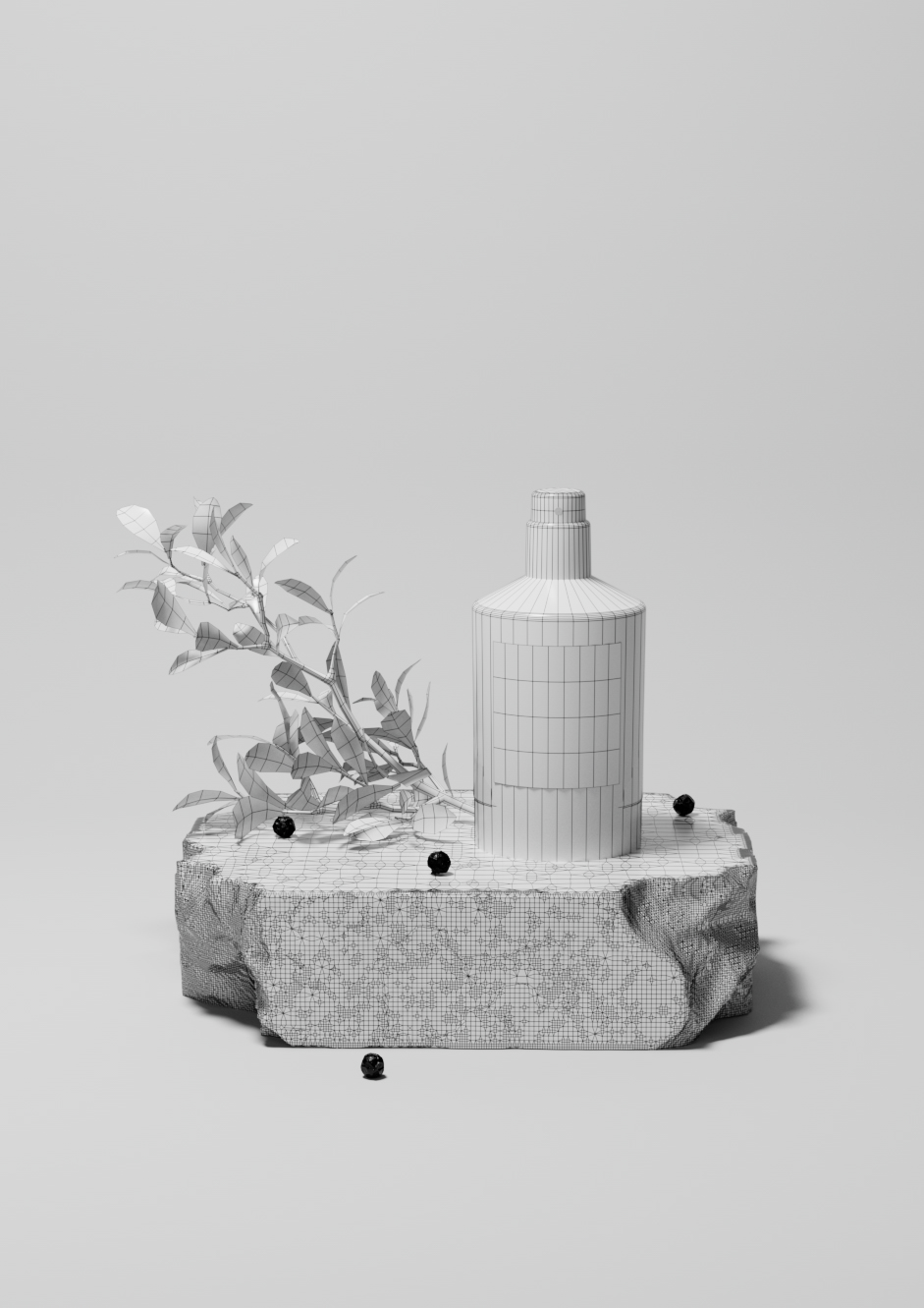 Le Labo CGI perfume wireframe still life